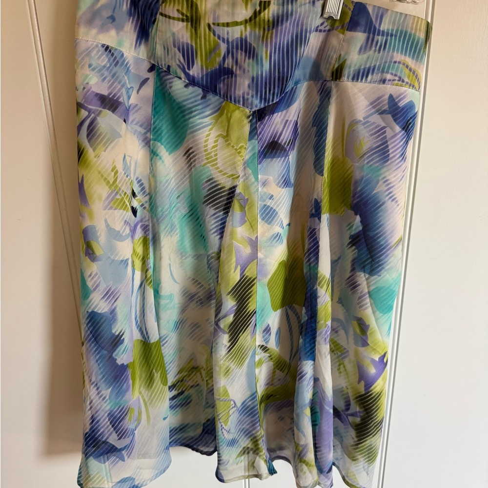 Sunny Leigh Abstract Floral Y2K Midi Skirt - Blue, Green, Purple